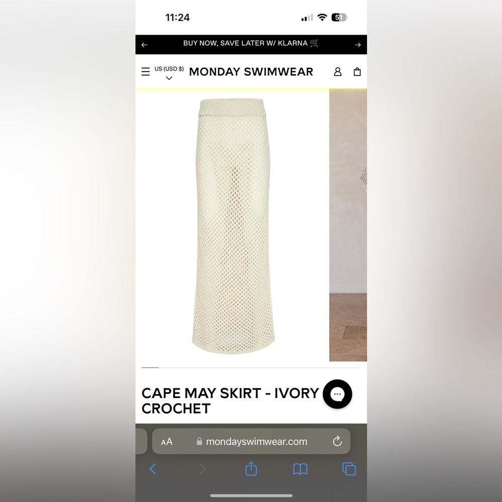 Cape may skirt / Monday swimwear / ivory crochet / petit size / never worn